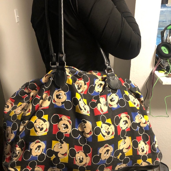 Vintage Mickey Unlimited Mouse Disney By Glentex Sholder Bag Black ,Tan & Red - Picture 2 of 16